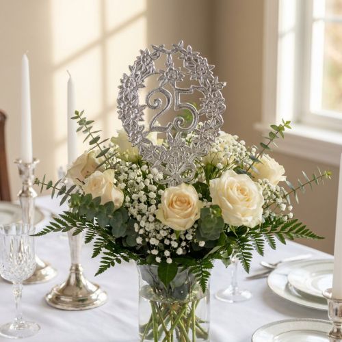 Article Chiffre décoratif 25 en argent avec fil métallique - Lot de 10