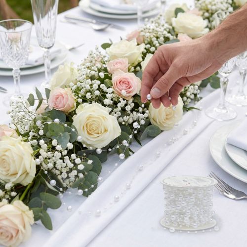 Perles décoratives sur fil blanc 15 m – Diamètres 3 mm et 6 mm | Floristik24.fr