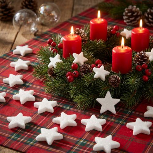 Étoiles Décoratives Blanches avec Paillettes en Plastique - Lot de 36 | Floristik24.fr