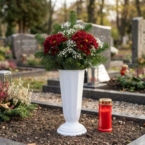 Article Vase en Plastique Blanc Avec Support Amovible Ø19cm