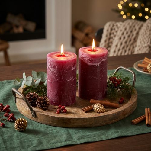 Bougies cylindriques teintées dans la masse Rouge Berry 85 x 120 mm - Lot de 2 | Floristik24.fr