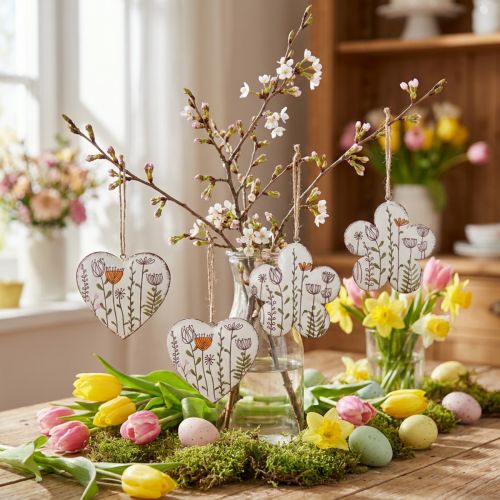 Suspensions décoratives en métal blanc avec cœurs et fleurs – Lot de 4 | Floristik24.fr
