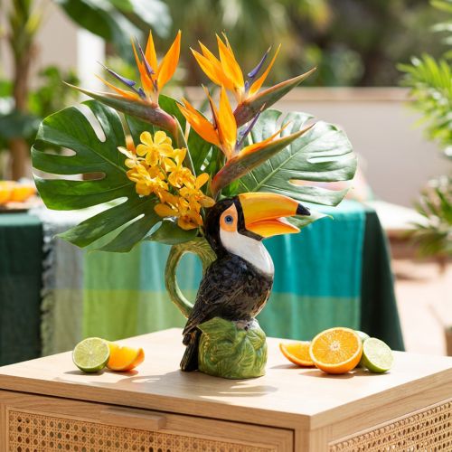 Vase Déco Exotique Tukan en Céramique Multicolore 20×10×24cm | Floristik24.fr
