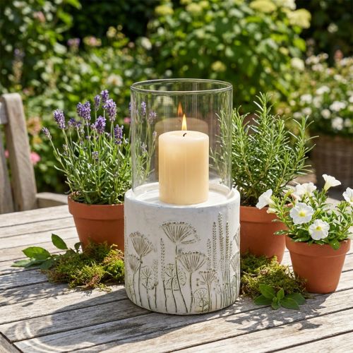 Photophore en verre avec socle floral en béton, Ø17cm H32cm | Floristik24.fr