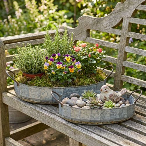 Set de 2 coupes décoratives en métal aspect zinc avec poignées 45cm/59cm | Floristik24.fr