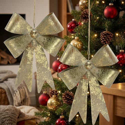 Lot de 2 nœuds en métal doré, décorations de Noël en style antique, 18×12,5 cm | Floristik24.fr