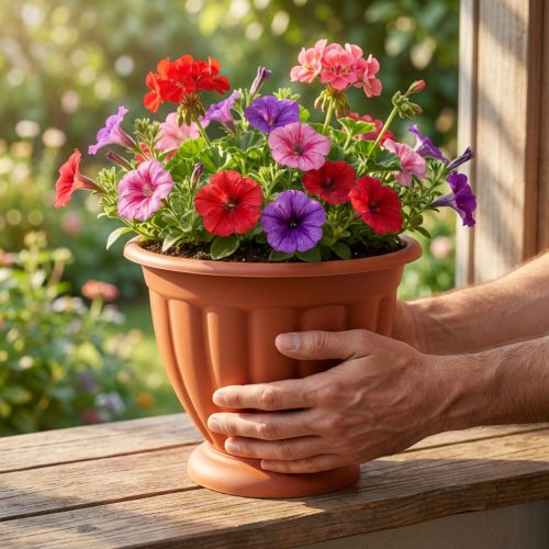 Article Pot décoratif en plastique avec pied Ø21cm H18cm terracotta