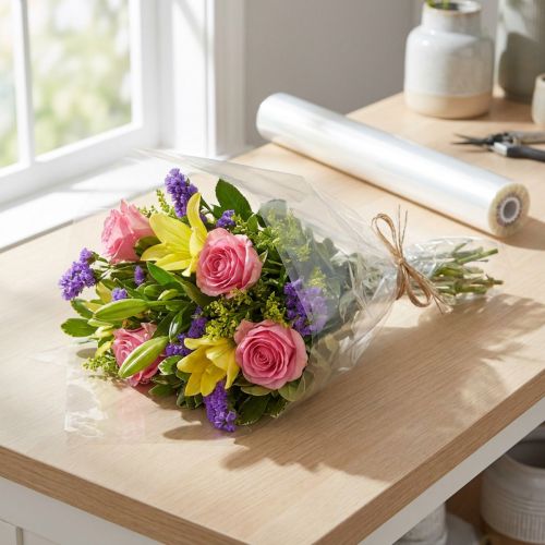 Rouleau de film transparent pour fleurs en polypropylène 50 cm x 1000 m | Floristik24.fr