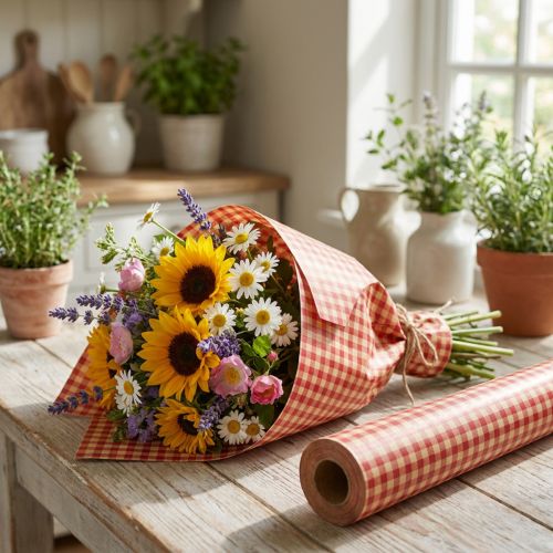 Rouleau de papier d'emballage à carreaux rouges 75 cm - 8 kg | Floristik24.fr