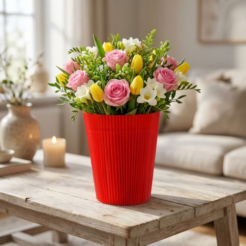 Manchettes plissées rouges en plastique 14,5 cm – Lot de 100 | Floristik24.fr