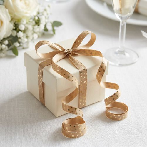 Ruban cadeau à motifs cœurs dorés et bruns 10 mm x 100 m | Floristik24.fr