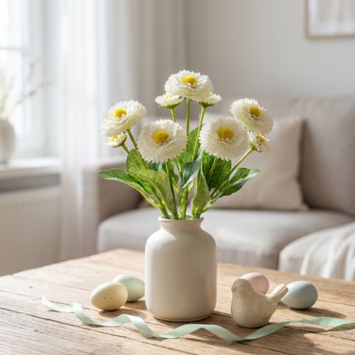 Bouquet de Bellis Artificiel Blanc 22 cm - Lot de 4 | Floristik24.fr