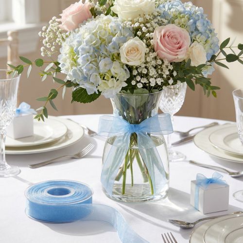 Ruban Organza Bleu Clair 15 mm x 50 m | Floristik24.fr