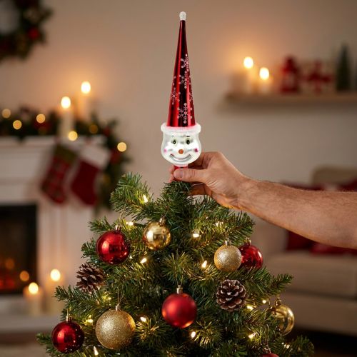 Sommet de sapin bonhomme de neige en verre rouge et blanc 30 cm | Floristik24.fr