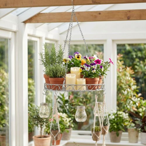 Plateau décoratif suspendu avec crochets en métal gris Ø44,5 cm | Floristik24.fr