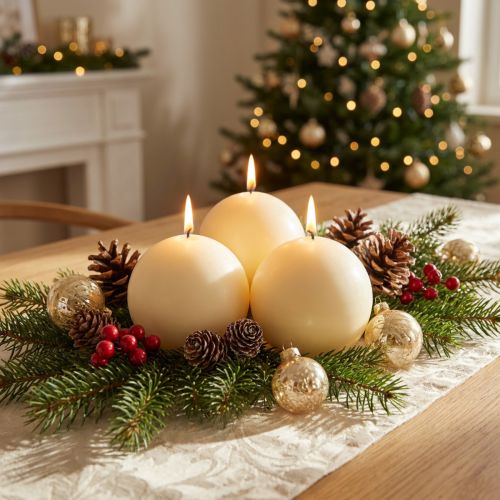 Bougies sphériques crème 100 mm par 6 - Décoration de Noël - Longue durée de combustion - RAL | Floristik24.fr