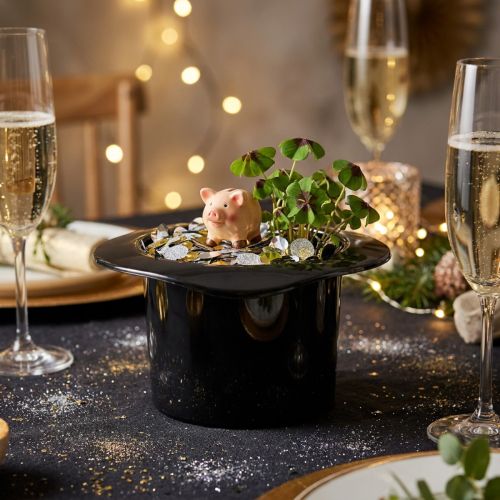 Cache-pot décoratif chapeau haut-de-forme noir 11,5 cm | Floristik24.fr