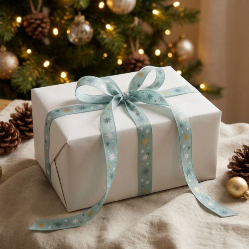 Ruban Noël, ruban cadeau motif étoile bleu 15mm 20m | Floristik24.fr