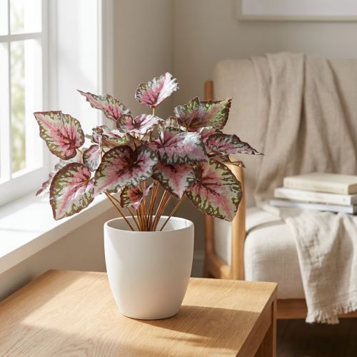 Plante artificielle Begonia 34 cm, vert et violet | Floristik24.fr