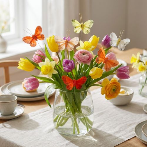 Lot de 24 papillons décoratifs en plumes sur fil – Orange et Jaune – 5 cm | Floristik24.fr