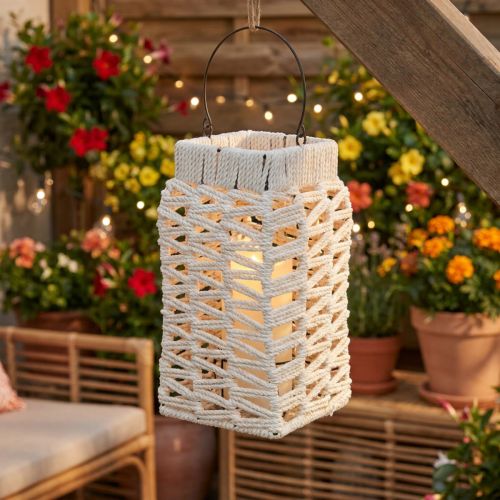Lanternes suspendues en macramé, décoration d'été, 35,5 x 19 cm | Floristik24.fr