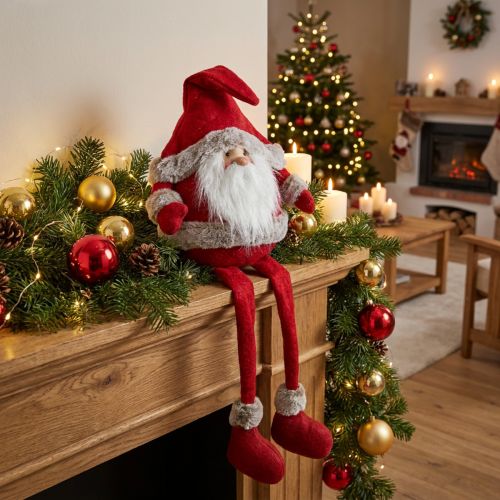 Figurine Père Noël Rouge Assise avec Longues Jambes – 28×22×88 cm | Floristik24.fr