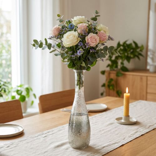 Vase en verre bicolore transparent et argenté 40 cm | Floristik24.fr