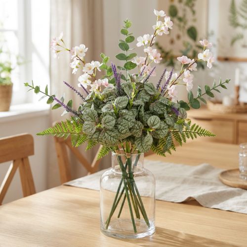 Fleurs artificielles de sauge en bouquet, violet et vert, H28 cm, lot de 4 | Floristik24.fr