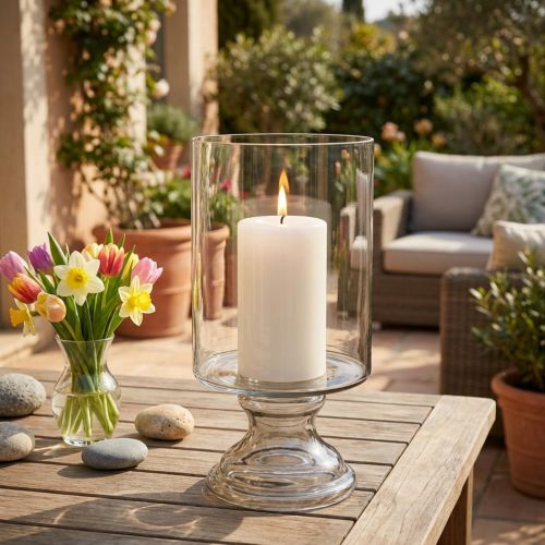 Photophore en Verre Transparent avec Socle Métallique Ø20 cm H36,5 cm | Floristik24.fr