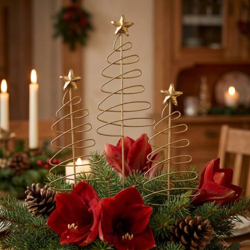 Lot de 6 décorations métalliques sapin doré 30 cm avec étoile | Floristik24.fr