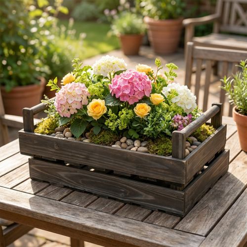 Set de 2 plateaux rectangulaires en bois brun style vintage | Floristik24.fr