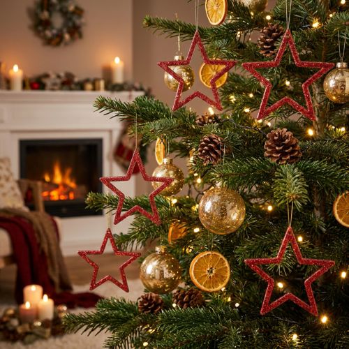 Décorations étoiles rouges pailletées 4,5 cm – Lot de 120 | Floristik24.fr