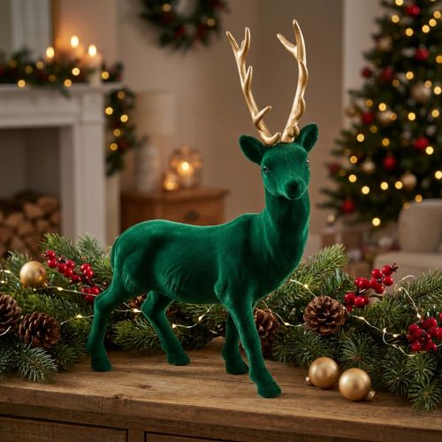 Figurine déco cerf debout vert et doré 40 cm | Floristik24.fr