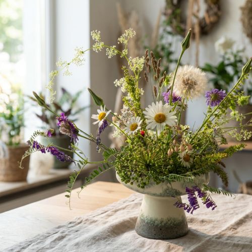 Coupe décorative en céramique crème et vert gris Ø20cm H16cm | Floristik24.fr