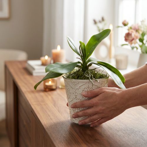 Article Plante artificielle feuilles d’orchidée avec racines aériennes 34x8x18cm