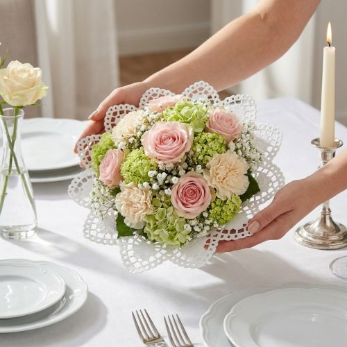 Manchettes en papier ajouré blanches 23 cm - Lot de 25 | Floristik24.fr