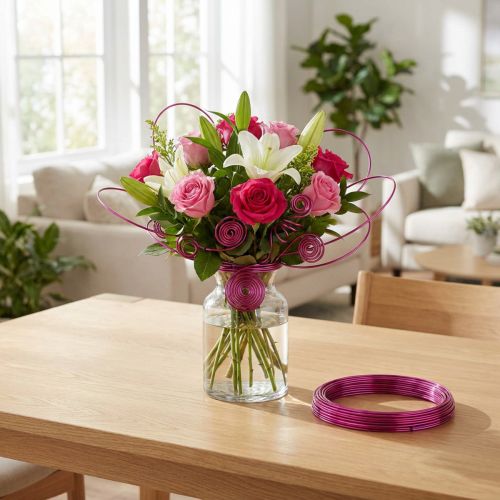 Fil d'aluminium rose 2 mm x 12 m pour créations décoratives | Floristik24.fr