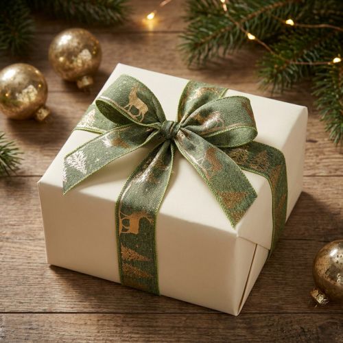 Ruban cadeau vert or ruban de Noël cerf 25mm 15m | Floristik24.fr