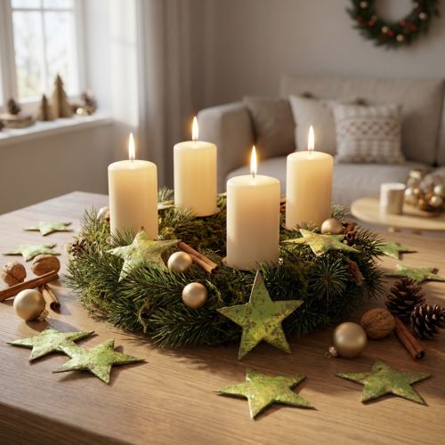 Étoiles Décoratives en Écorce de Coco Vert Métallisé ø5cm Lot de 50 | Floristik24.fr