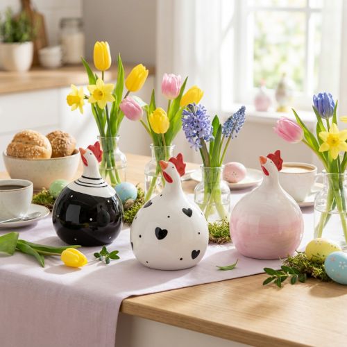 Figurines en céramique coq 11,5 cm - Lot de 3 décorations de Pâques | Floristik24.fr