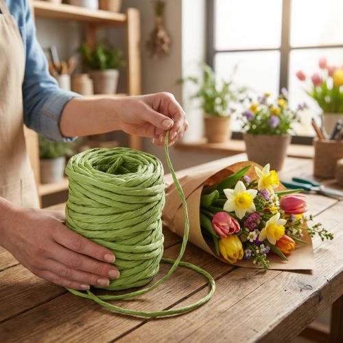 Kordel en papier verte 6 mm x 23 m pour décoration créative | Floristik24.fr