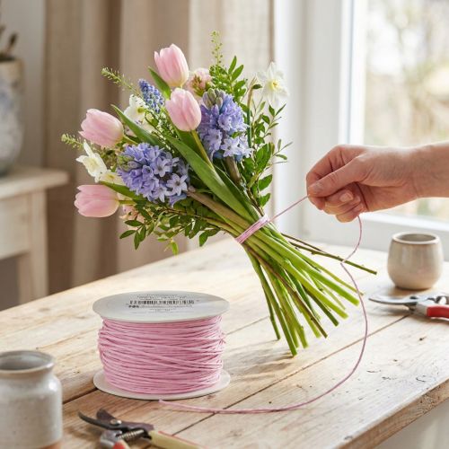 Fil métallique décoratif enroulé de papier rose Ø2mm 100m | Floristik24.fr