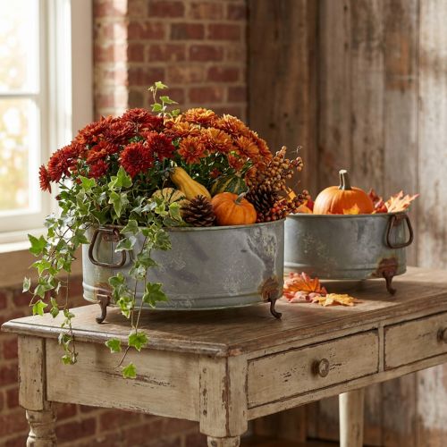 Set de 2 coupes décoratives en métal avec pieds et anses, finition vintage | Floristik24.fr