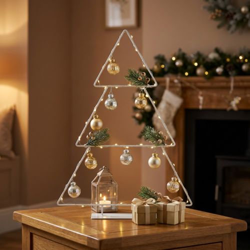Article Arbre de Noël en métal blanc 41 cm pour décoration intérieure