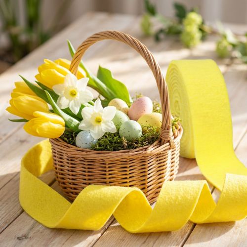 Ruban en feutre jaune 7,5 cm x 5 m – 100 % laine | Floristik24.fr
