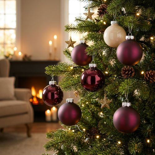 Boules de Noël en verre Ø7,5cm assorties Berry, beige crème et rose - Lot de 12 | Floristik24.fr