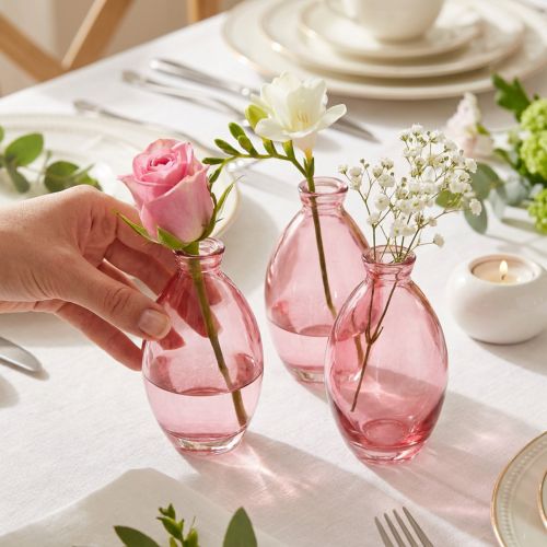 Article Lot de 6 mini-vases bombés en verre rose Ø7cm H12cm