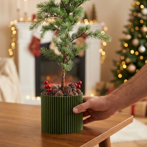 Cache-pot en papier ondulé vert foncé Ø13cm H12cm (lot de 4) | Floristik24.fr