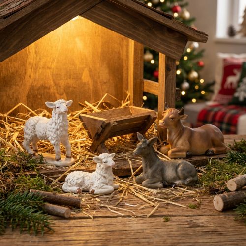 Figurines Animaux pour Crèche de Noël en Résine - Set de 4, Hauteur 6 à 11 cm | Floristik24.fr