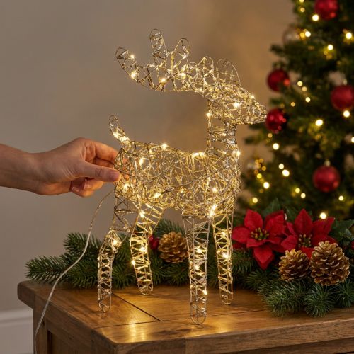Décoration de Noël LED Renne Métal Intérieur Doré H40cm | Floristik24.fr